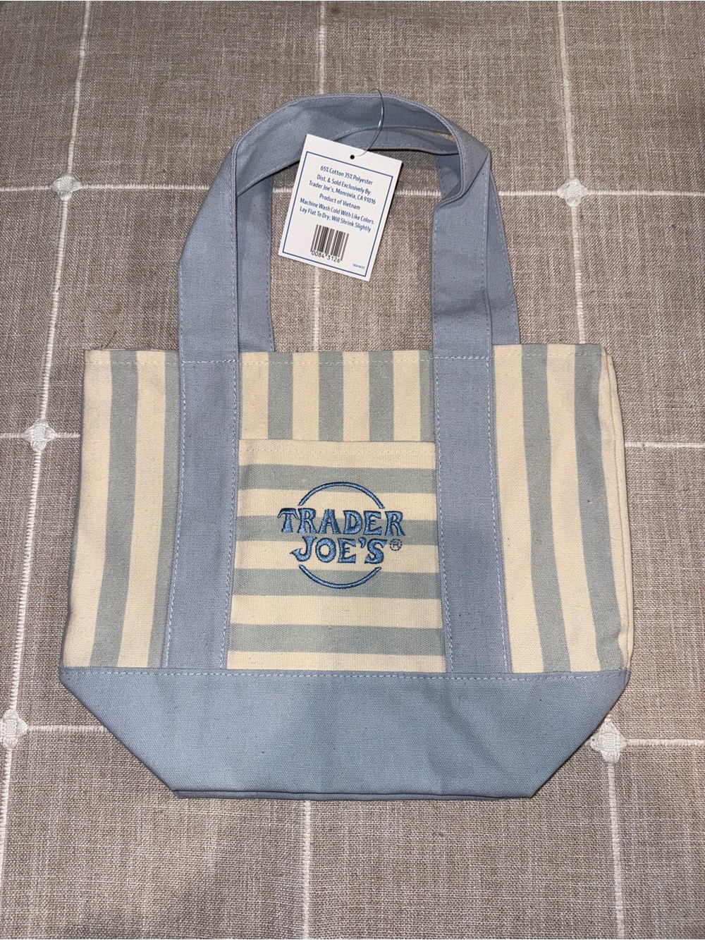 Trader Joe's Blue & Cream Striped Canvasโ Tote
